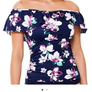 Off-The-Shoulder Tankini Top Navy floral